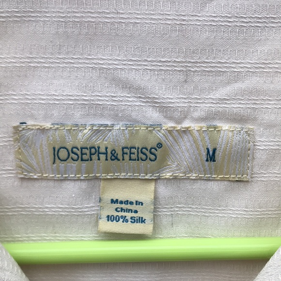 Joseph & Feiss Button Up Shirt Mens Sz M Cream Short Sleeve 100% Silk w/ Pocket - Picture 4 of 6
